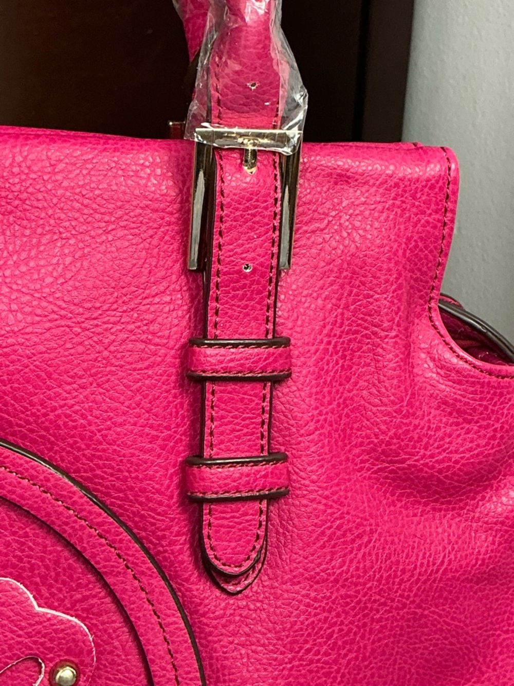 NEW Hot PINK Floral BAG Handbag TOTE Several inside pockets & zippers - Picture 3 of 7